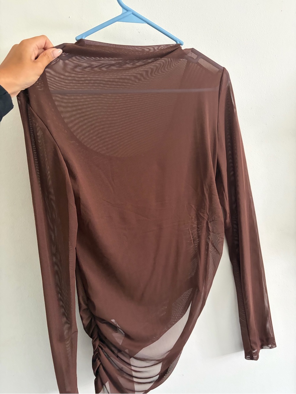 Women’s Brown Sheer Long-Sleeve Top